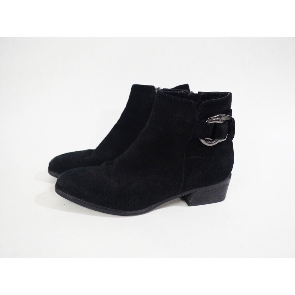Aquatalia Black Suede Zip-Up Ankle Booties W/ Block Heel, Size 5 (US)